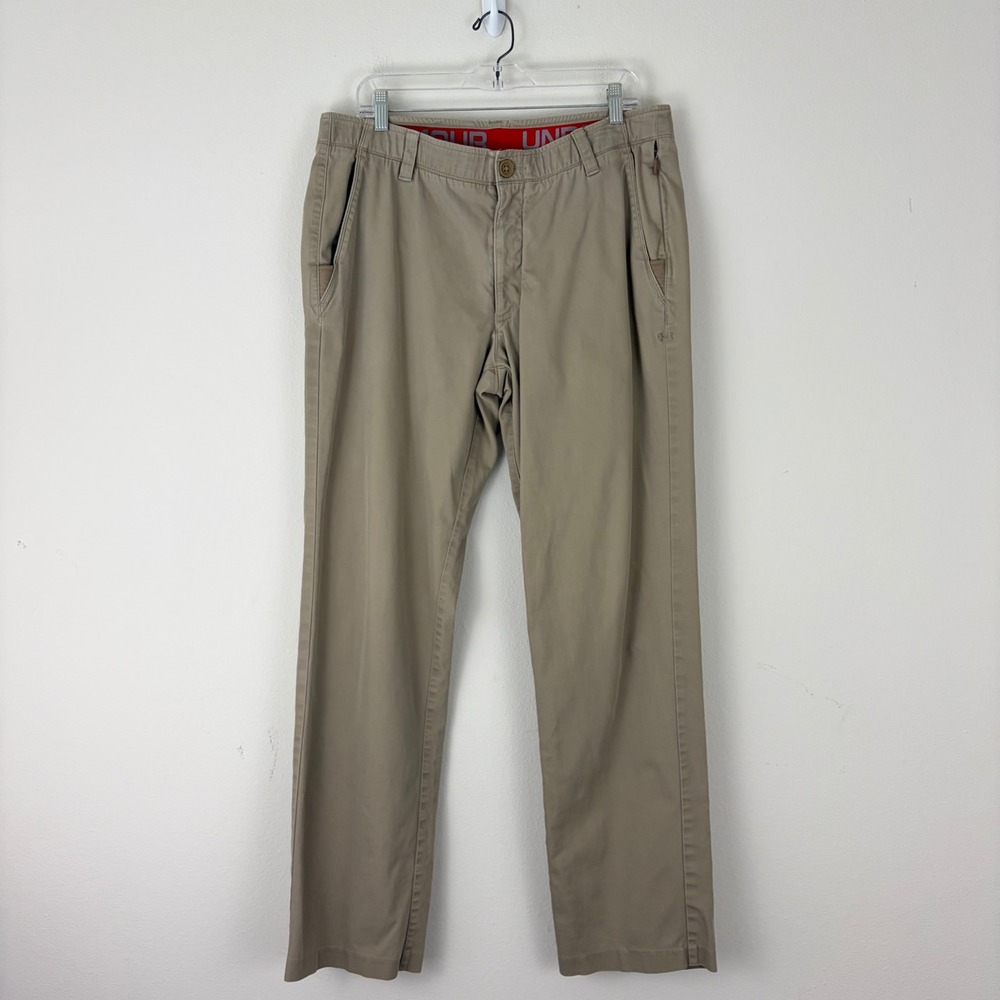Under Armour Mens 36x34 Khaki Tan Straight‎ Leg Chino Performance Pants Gorpcore